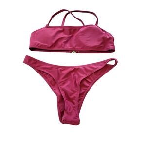 Women’s XS Burgundy Bikini Set Swimsuit Low Waist Cheeky Athletic Swimwear